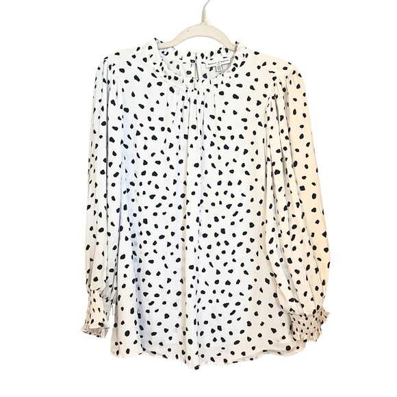 Maison d’Amelie White Blouse with Black Dots Boho Preppy Feminine Dressy French - Picture 1 of 10